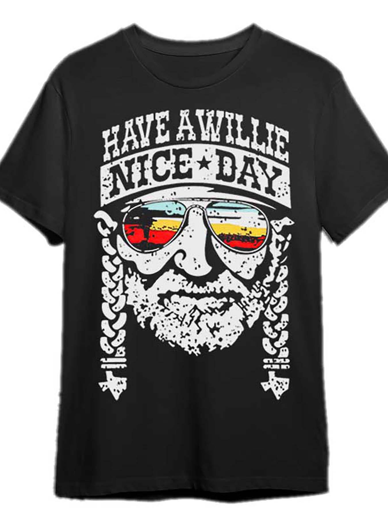 

Black Cotton T-shirt - Soft Breathable Country Music Tee with Willie Nelson Inspired Graphic ( Have a Nice Willy Day ) XXXXL
