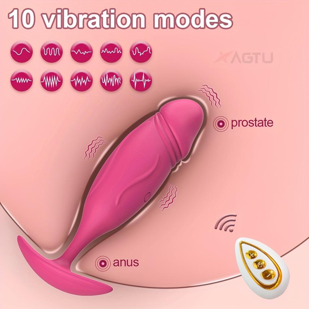 Remote Silicone Anal Plug - 10 Vibration Modes, Rechargeable Lithium Battery, Telescopic Prostate Massager,  SM Toy