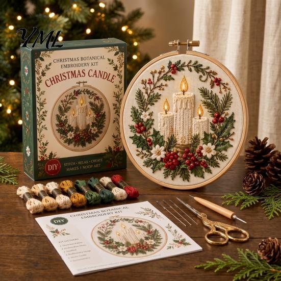 Christmas Ornament Craft Set Embroidery Kit for Beginners, Pre-Printed Pattern Full Creative Gift Parents And Friends of Tools, DIY Needlework Festive