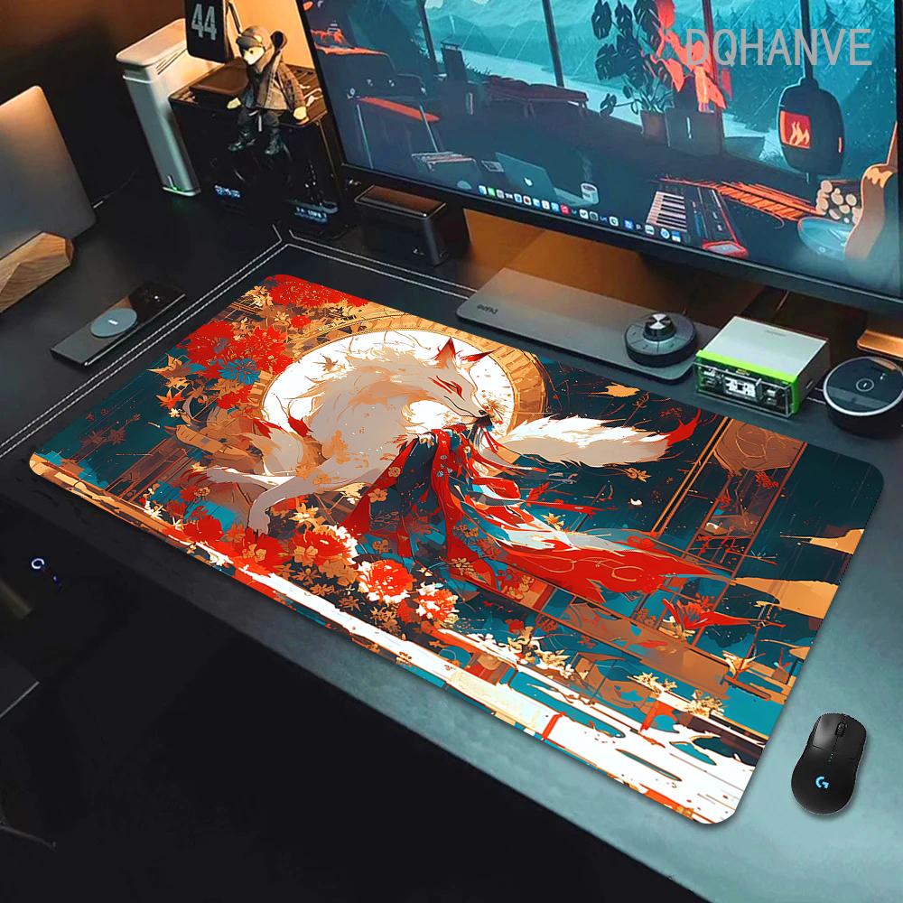 Fox Large Gaming Mousepad XXL Gamer Mouse Pad Office Long Table Accessories Mouse Mat Kawaii Desk Mat For Girl Decorates Bedroom