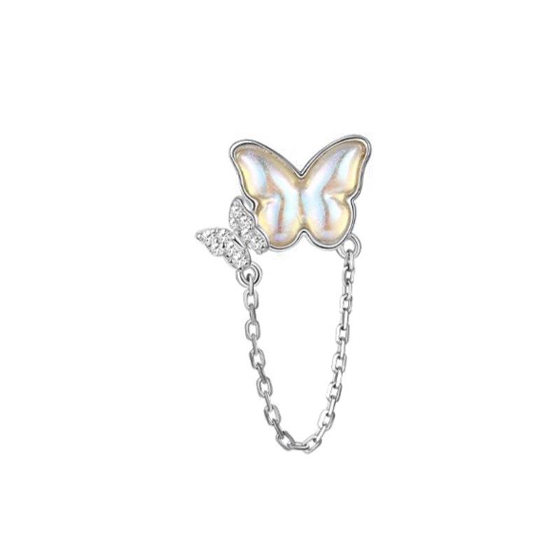 Butterfly Chain Stud Earrings Long Internet Celebrity Exquisite Women'S Flash Diamond Moonstone Earrings