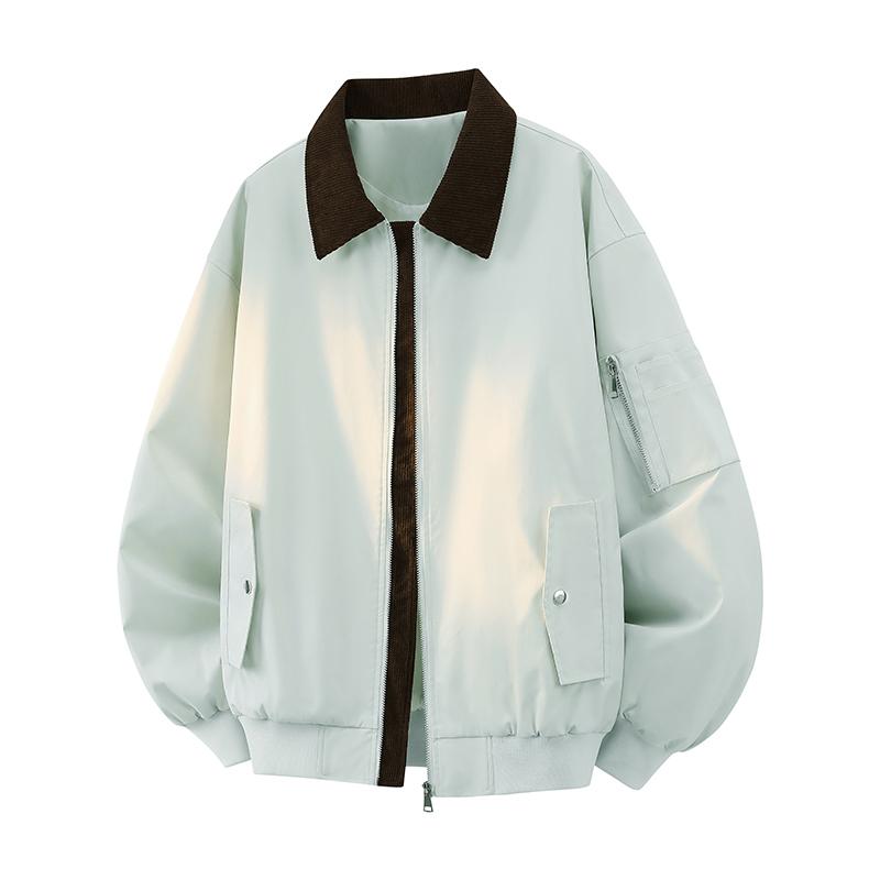 Mens Cropped Jacket Contrast Collar Utility Coat Cargo Jacket Barn Jacket Outwear with Pockets