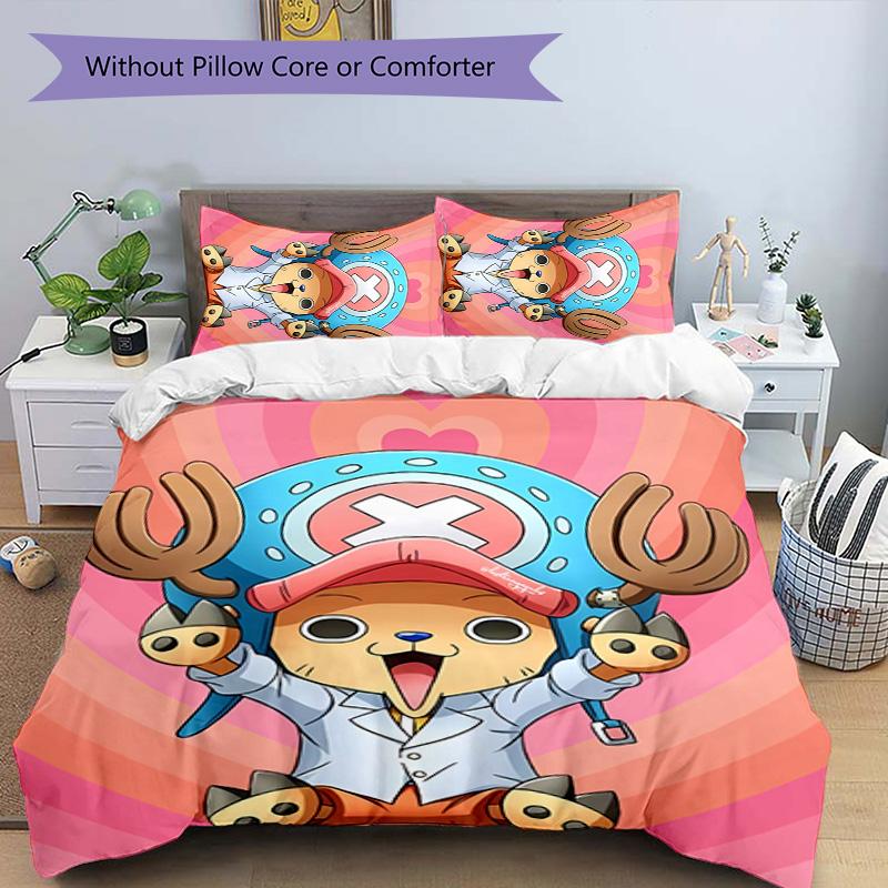 3pcs One Piece Tony Tony Chopper pattern bedding set duvet cover set includes duvet cover &pillowcases, perfect all season bedroom decoration & gift