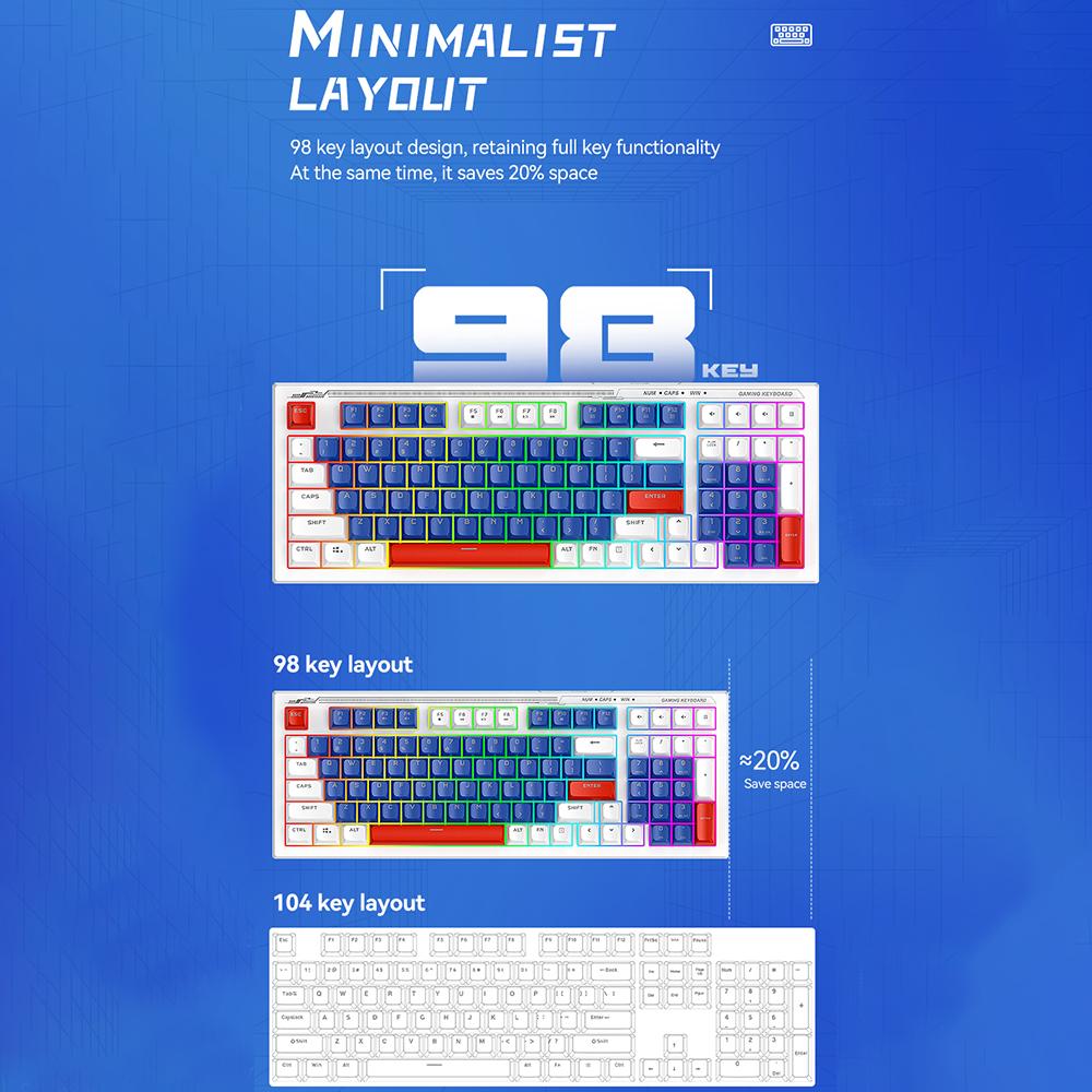 Gaming Keyboard and Mouse Combo 98-Key Mechanical Feel Wired Colourful Backlight 6D Gaming Mouse w/ Movement Speed Mouse and Keyboard
