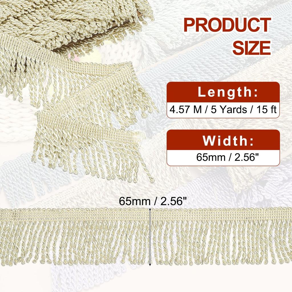 PATIKIL Yellow Fringe Trim, 5 Yards X 65mm, Curtain Tassel Fabric for Sewing Curtains, Sofas, Clothing, DIY Decoration