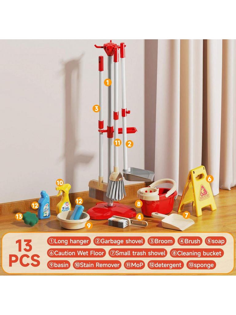 Kids Cleaning Toy Set Housekeeping Electric Vacuum Cleaner Tool Girls Pretend House Play Toys Broom and Mop Set for Kids Gift