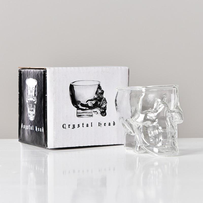 Set Of 1/2 Skull Shaped Clear Glass Novelty 2.8 Oz Shot Glasses Decorative Halloween Drinkware