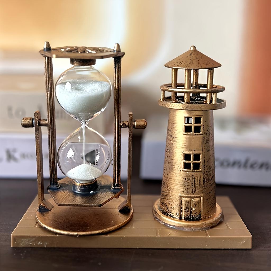 1pc Antique Bronze Lighthouse Timer Ornament for School Season, Vintage Timer Gift for Office and Home Decor, 3D Three-dimensional Desktop Ornament