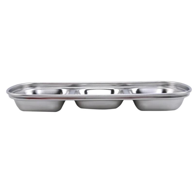 Stainless Steel 3 Lattice Herbal Soy Sauce Vinegar Sauce Dish Snack Plate Divided Serving Dish Plate Tray Home Kitchen Tableware