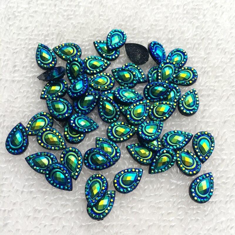 Gör-det-själv 100st 8*12mm Dropp AB Platt rygg strass Sten Kristall för Bröllopsdekoration Klädtillbehör knappar -A48