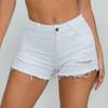Shorts en Jean pour Femme Taille Haute Stretch Élevé Coupe Droite Effilochés Déchirés Ourlet Brut Décontractés Été