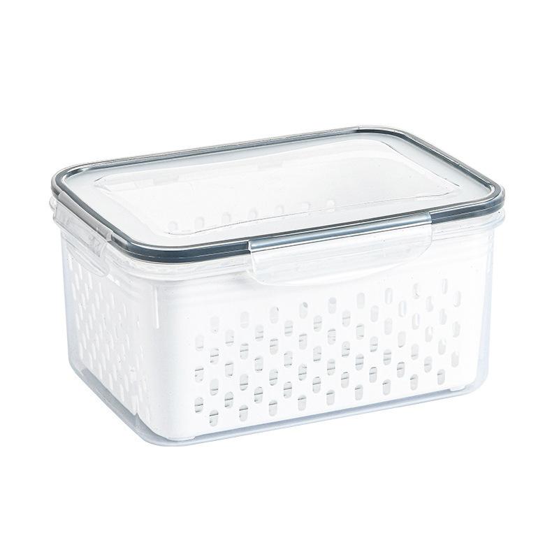 Refrigerator Fruit Vegetable Drain Storage Box, Airtight Lidded Plastic Fresh-Keeping Container, Freezer & Kitchen Food Organizer Bin