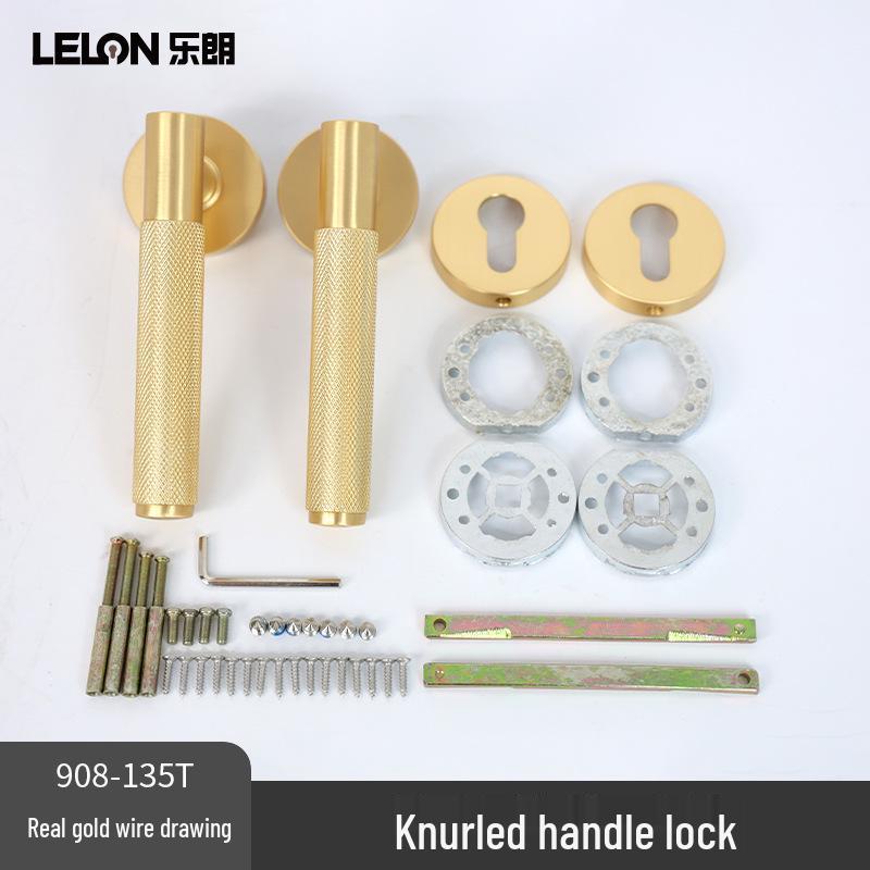 American Style Solid Gold Bedroom Door Lock with Knurled Handle