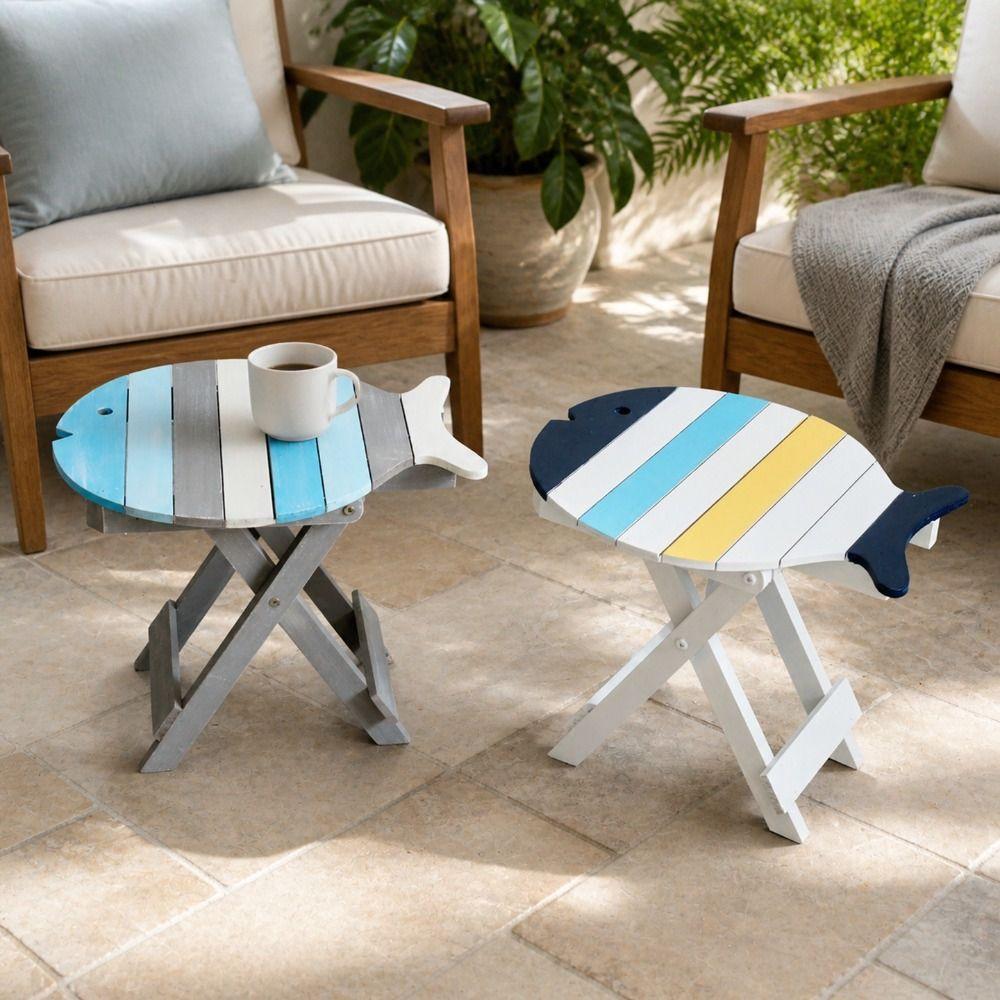 Distressed Solid Wood Folding Side Table Painted Wood End Table Accent Coffee Table Outdoor