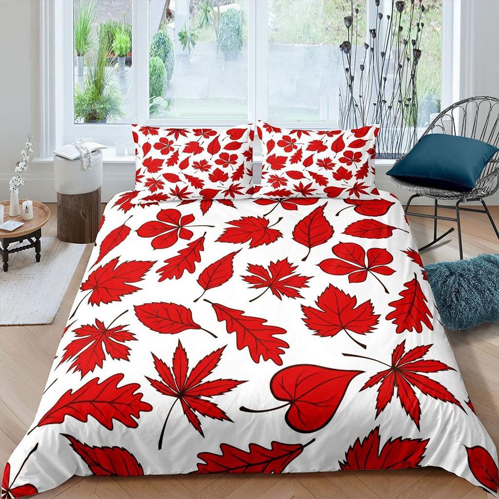 Maple Leaves Duvet Cover Set Colorful Autumn Nature Print King Size 2 3pcs Bedding Set Unusual Designs