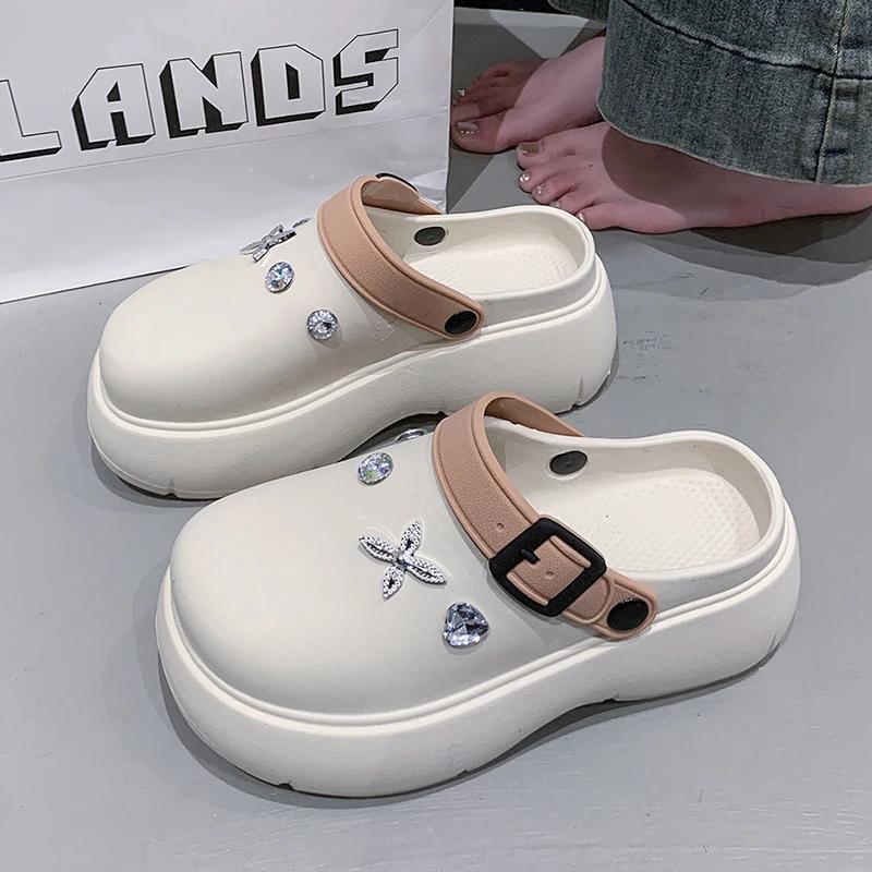 Fashion Crystal Decor Chunky Platform Clogs Shoes Woman 2025 Summer Buckle Strap Eva Sandles Woman Non Slip Thick Bottom Garden Sandals