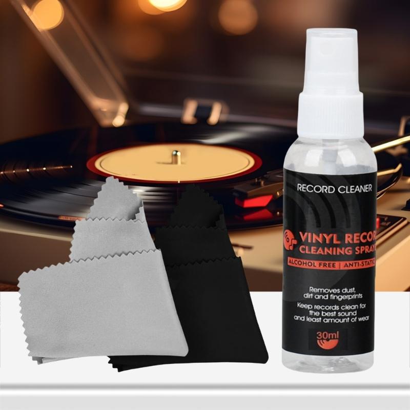 User Friendly Vinyls Record Cleaning Fluid 30ml with Microfiber Towel Precise Record Cleaner Noise Reductions Play