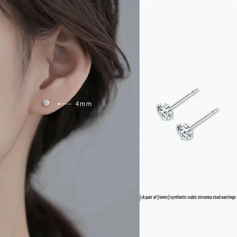 Sterling Silver S999 Zirconia Stud Earrings for Women - Simple, Versatile, and Sleep-Friendly
