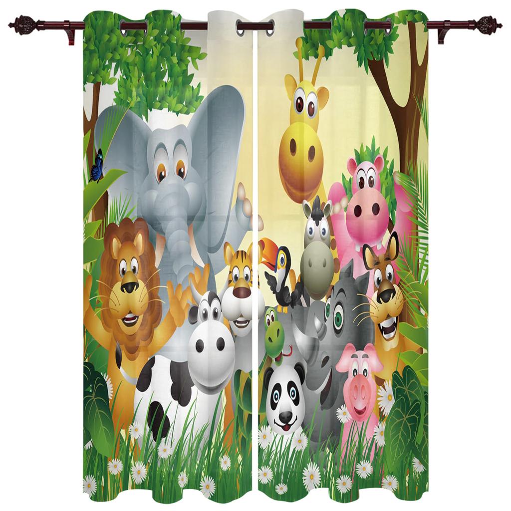 Children Curtains for Living Room Bedroom Animal Curtains for Kids Boys Girl Forest Zoo Cartoon Jungle Window Treatment Drape