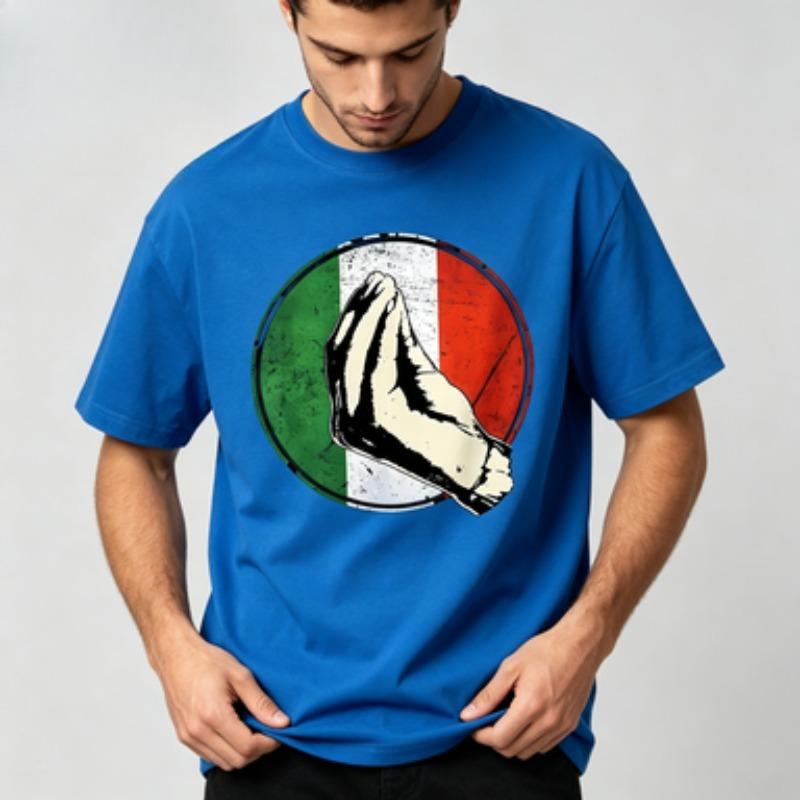 Unisex 100 Cotton O Neck T Shirt Italy Flag Circle Hand Gesture Vintage Graphicpride Casual Male Short Sleeve Tee Tops