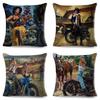 Vintage Sexy Motorrad Lady Kissenbezug Dekor Ölgemälde Cartoon Frauen Kissenbezug für Sofa Auto Polyester Kissenbezug 45x45