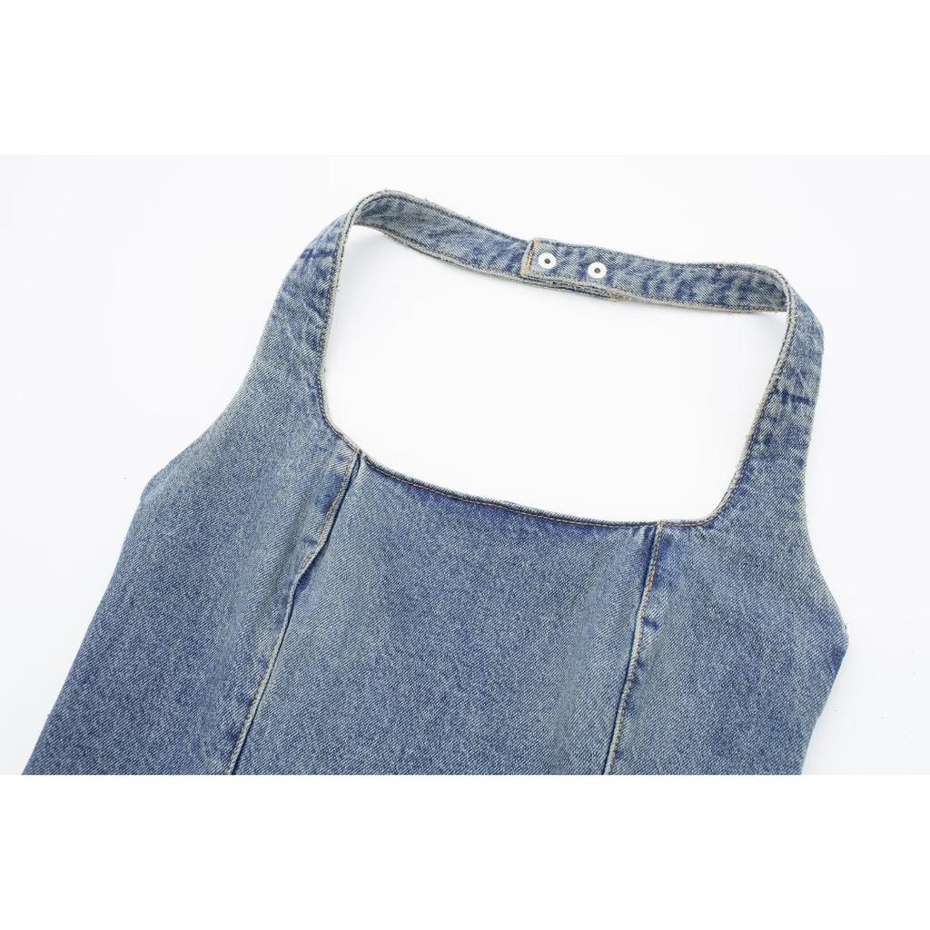 Women's Slingback Denim Mini Dress - Trendy Backless Design, Summer - Ready Fashion Halter Denim Skirt