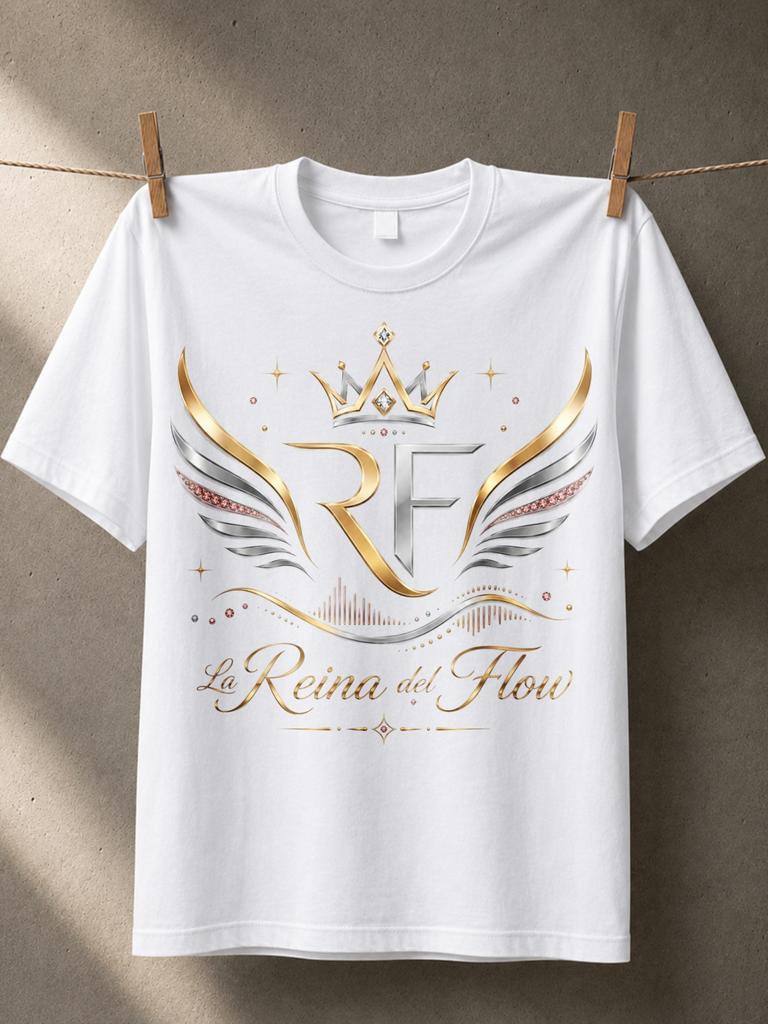 La Reina Del Flow Rf Gold Silver Crown And Wings Sparkles Wave Lines Elegant Music Royal Unisex Unisex All Tshirt