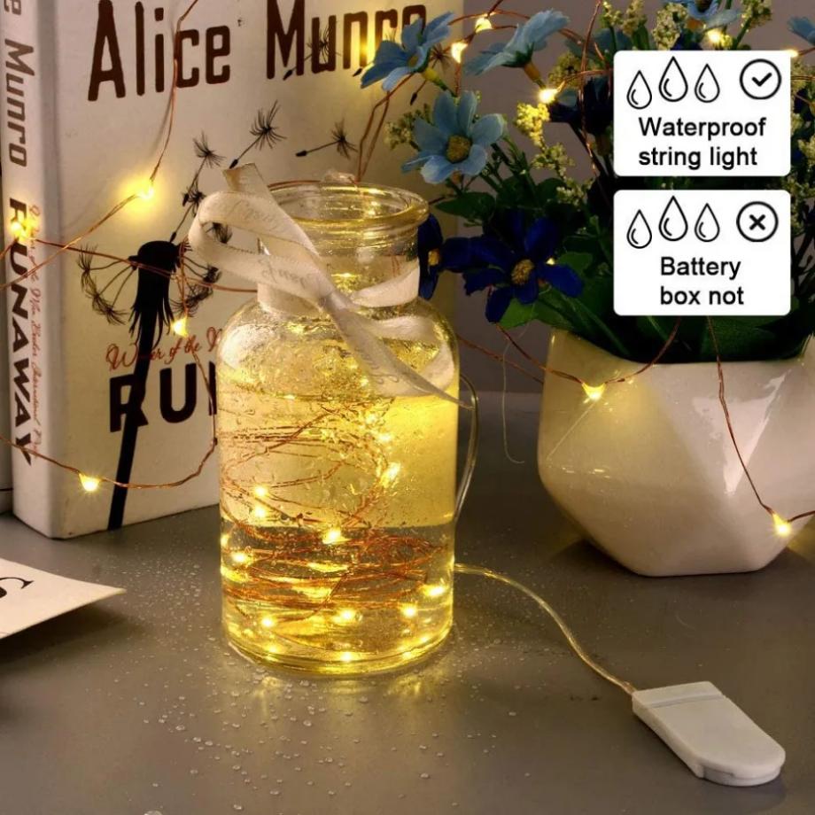 Lumini cu sârmă de cupru cu LED, lumini cu LED alimentate cu baterii, șiruri luminoase pentru petrecere, nuntă, pentru interior, decorațiuni de Crăciun, ghirlande luminoase