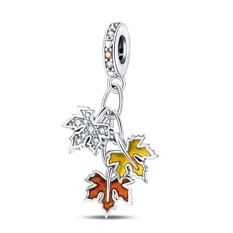 Original S925 Silver Plated Autumn Maple Leaf Pumpkin Camera Charm Beads Fit DIY Bracelet Fine Birthday Jewelry Gifts