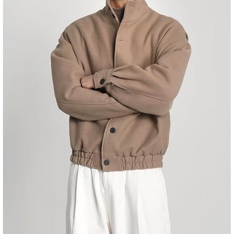 Men's Korean Style Stand-Up Collar Wool Coat - Trendy Autumn/Winter Streetwear Jacket