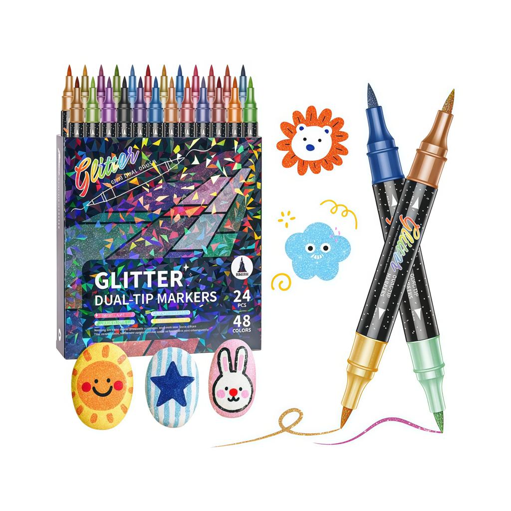 12/24 Pcs Dual Tip Glitter Markers, 2-In-1 Double Color Shiny Pens For Diy Craft, Rock Painting, Kids Art, School Supplies