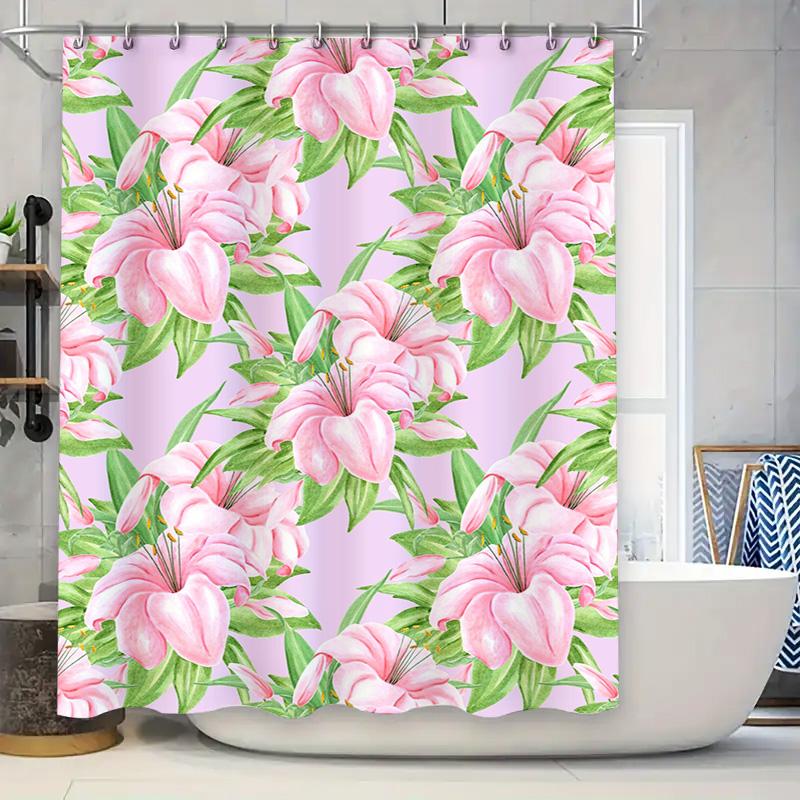 

Beautiful Watercolor Flower Print Shower Curtain Pink Lily Bath Decor Privacy Room Divider Home Decoration Accessories 72X84 Inc W60H190(CM)-1 Pcs