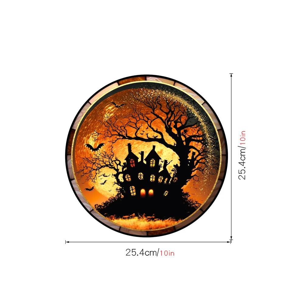 Halloween Stained Window Glass Stickers Colorful Horror Castle Cat Static PVC Glue Free Decorative Film Party Home Decoration