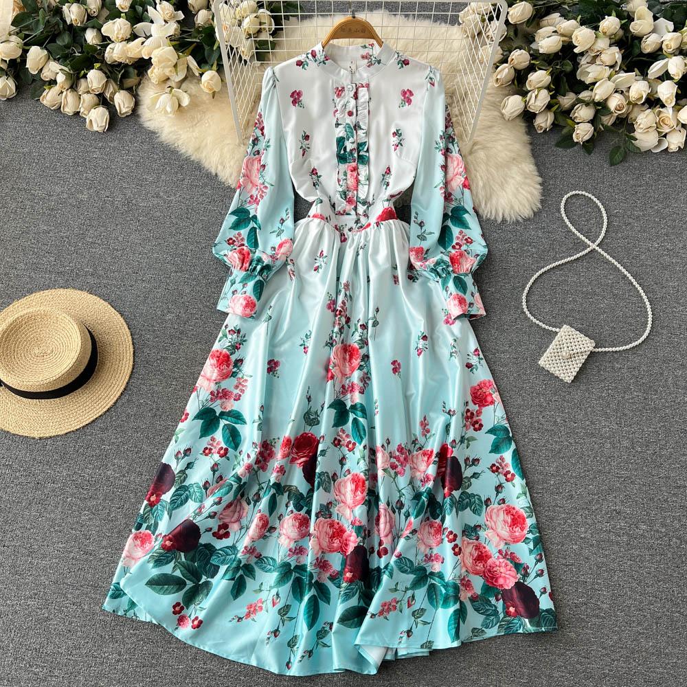 

Осеннее новое женское платье до колена с тонким принтом в стиле ретро в стиле ретро