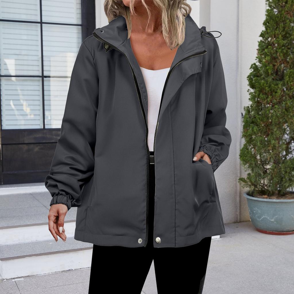 Womens Raincoats With Hood Lightweight Outdoor Hooded Waterproof Windbreaker Solid Trench Coat Jacket Plus Size