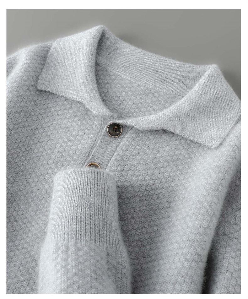 Men's Pure Wool Polo Collar Cardigan: Loose, Button-Up, Business Casual Cashmere Knit Sweater