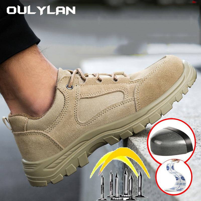Oulylan Men's Summer Safety Shoes Lightweight Steel Toe Anti-Puncture Breathable & Stylish Work Shoes for Outdoor