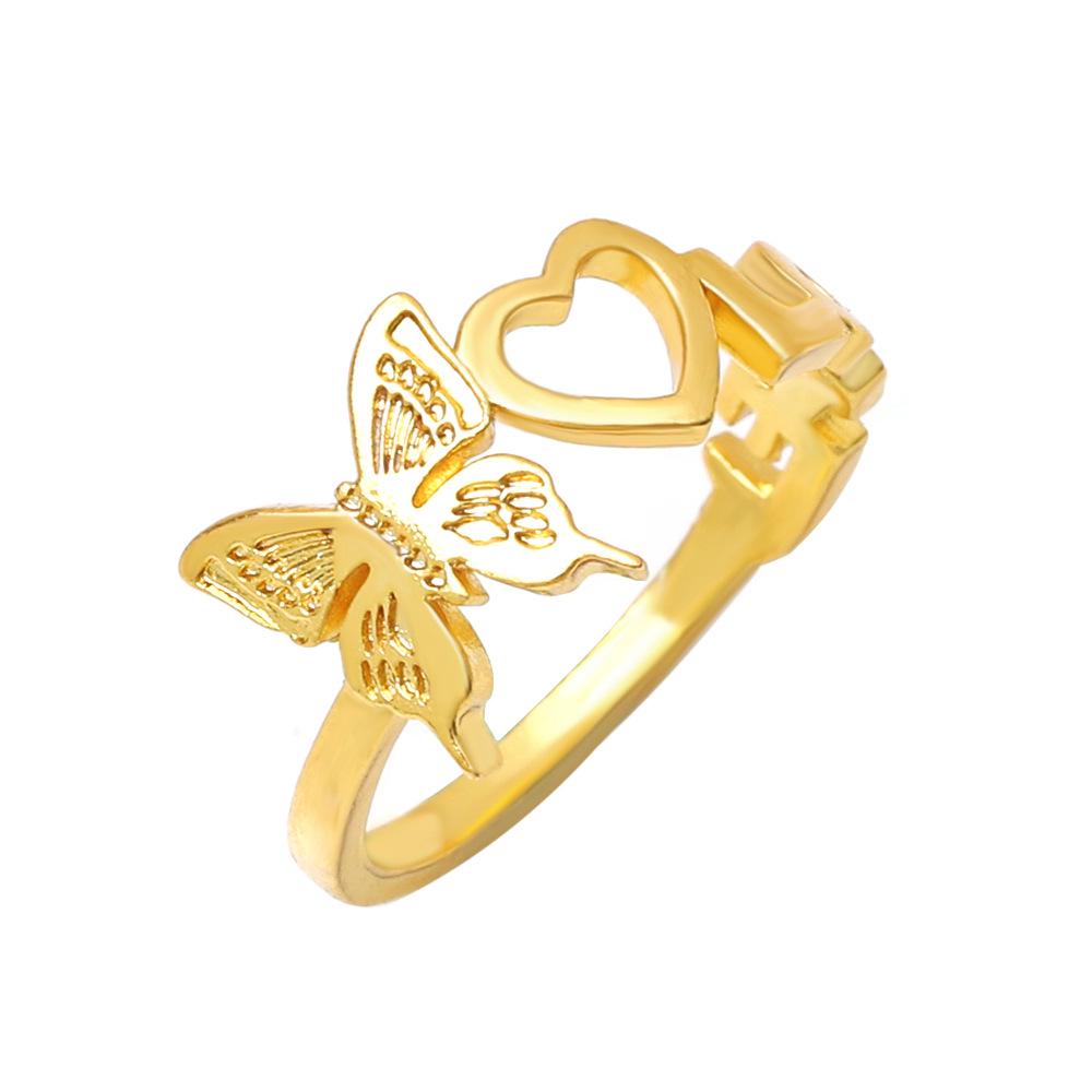 Trendy Diamond Butterfly Heart Open Ring - Unique Musical Note Design for Couples