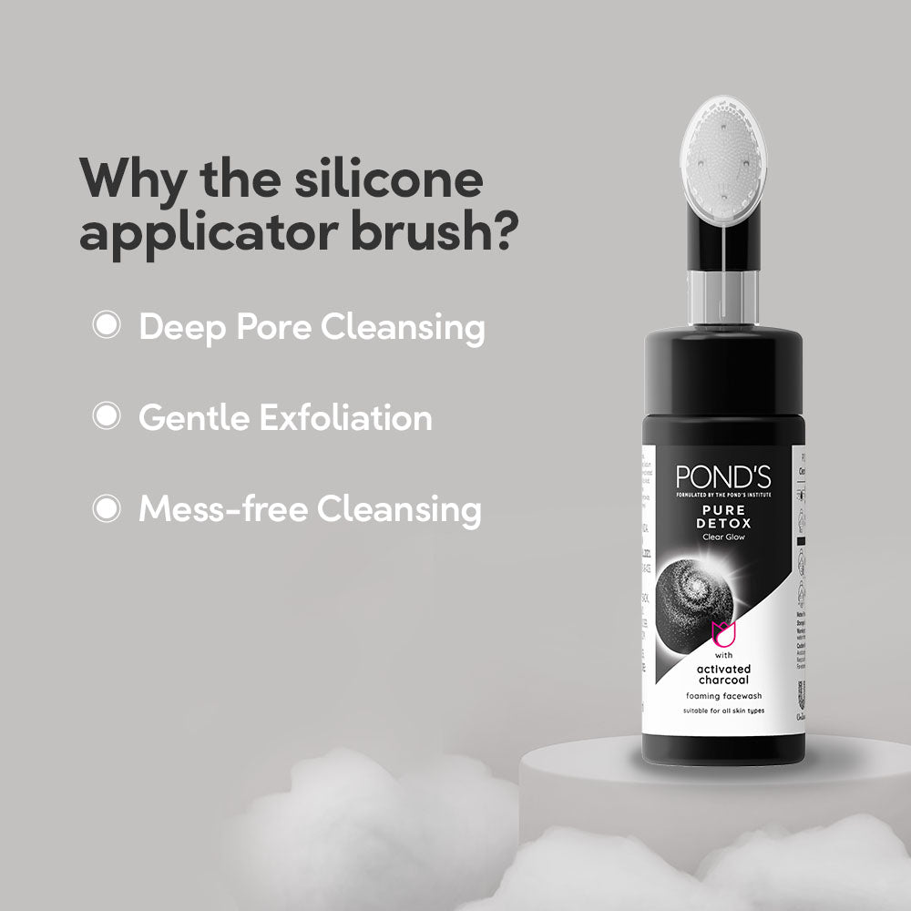POND'S Pure Detox Facewash With Brush 150ml For Blackheads, Deep Pore Clean, Gentle Exfoliation, Glow Boost, All Skin Types