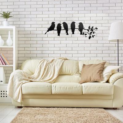 Ptaki na gałęzi z liśćmi - Metalowa sztuka ścienna z ptakami - Metalowa rzeźba wisząca znak na balkon, ogród, dekoracja domu(czarny)