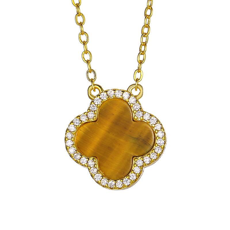 Jewelry Set Earrings Necklace Bracelet New Accessories Four Leaf Clover Natural Tiger Eye Stone Light Luxury Women's