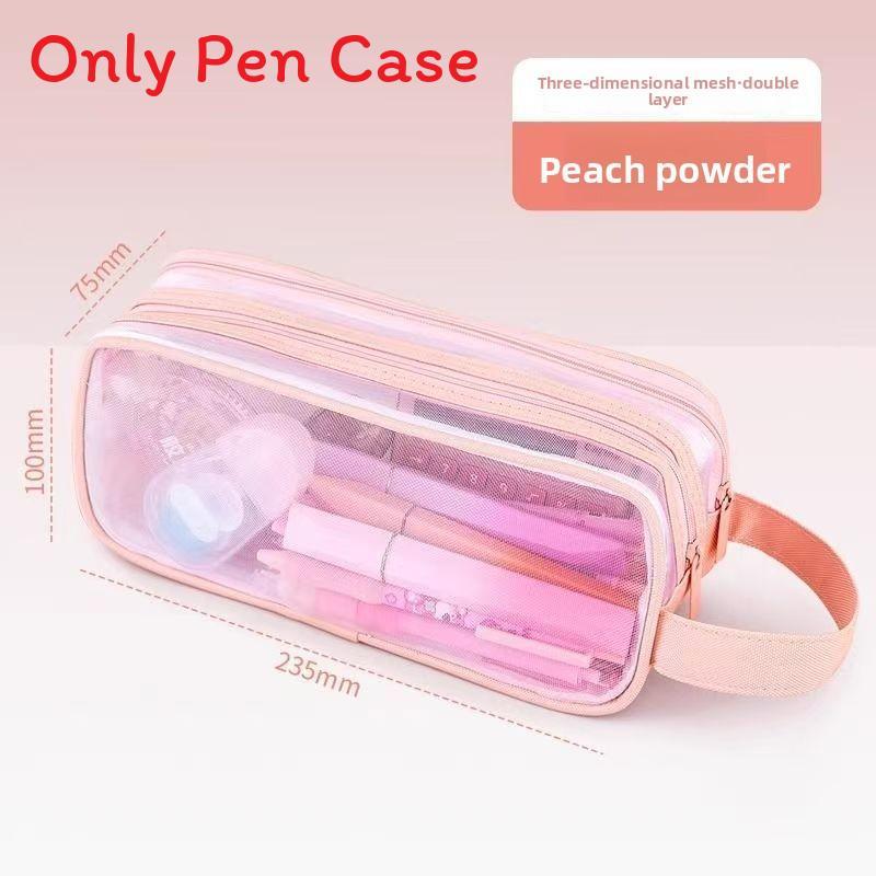 Student Double Layer Mesh Transparent Pencil Case With Large Capacity For School Use