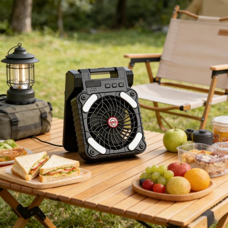 Portable Solar Camping Fan 7800mAh, Rechargeable LED Lantern Fan with 4 Speeds, 90° Folding Powerful Ventilator for Outdoor