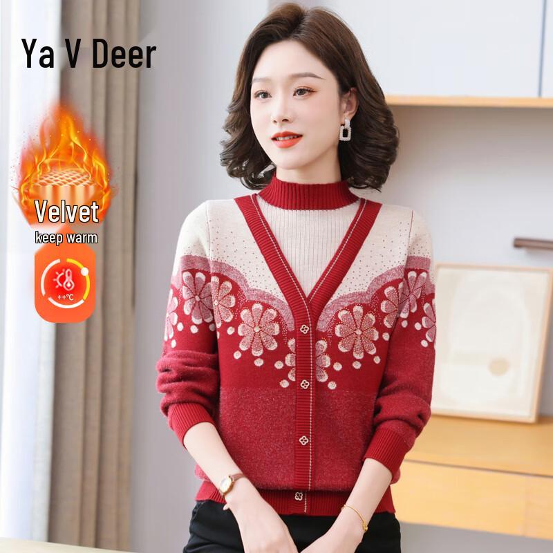 Yalu Women s Faux Two-Piece Fleece Lined Knit Sweater 3XL