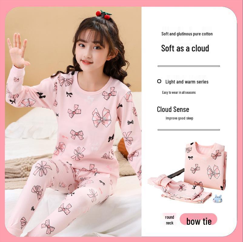 Kids' Seasonal Cotton Clothing Set: Boys' Autumn Trousers, Girls' Winter Warm Underwear, Small & Medium Children's Homewear