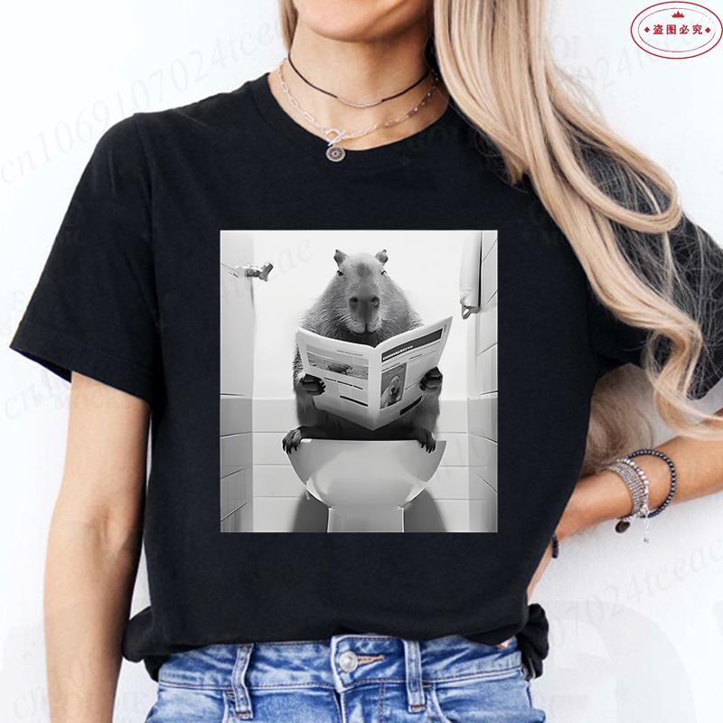 

Funny Capybara Bathroom Graphic Tops for Men Women Streetwear Summer T Shirts Fashion Oversized Casual Short Sleeve Tees S