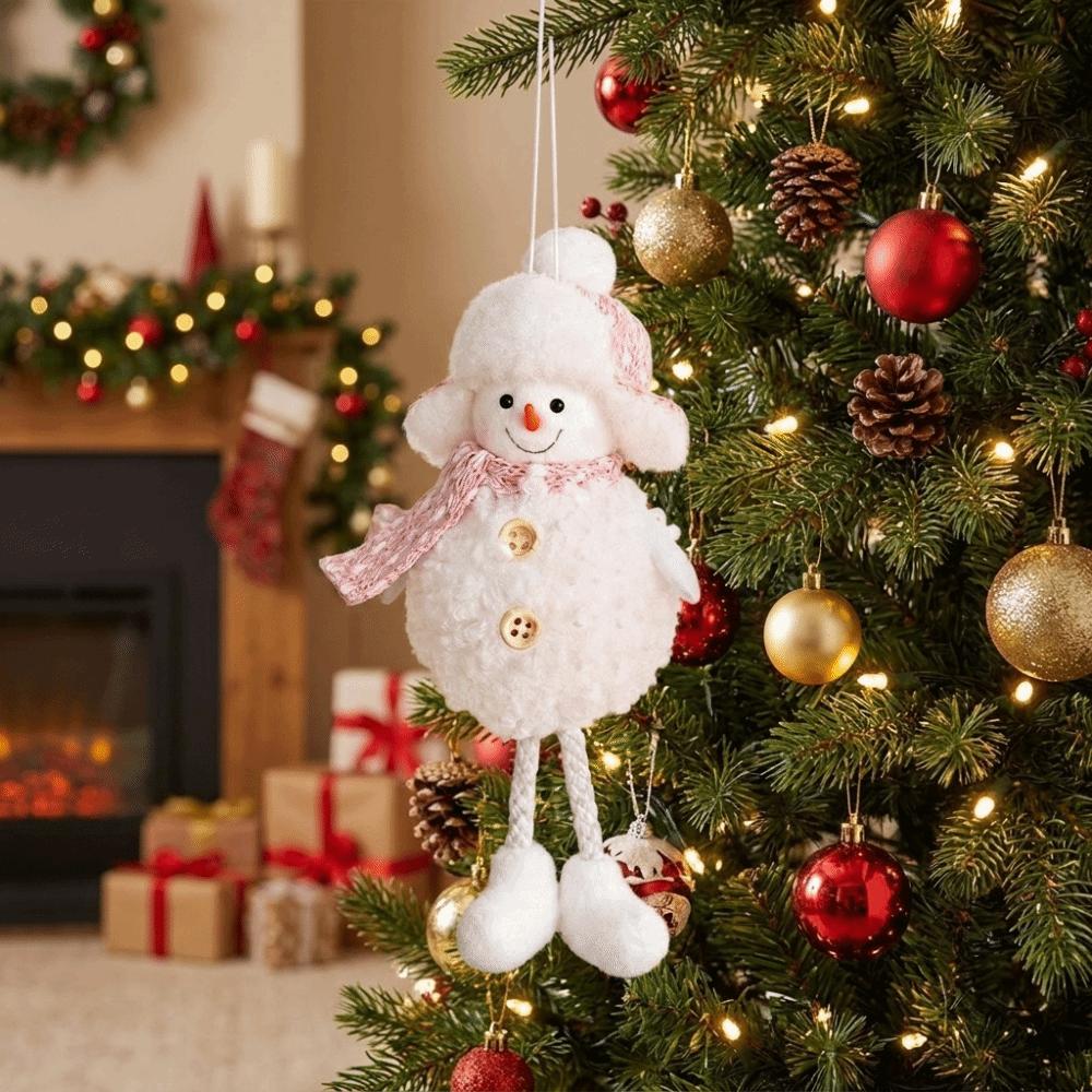 Cartoon Pink White Snowman Ornament Soft Plush Snowman Doll Festive Tree Pendant