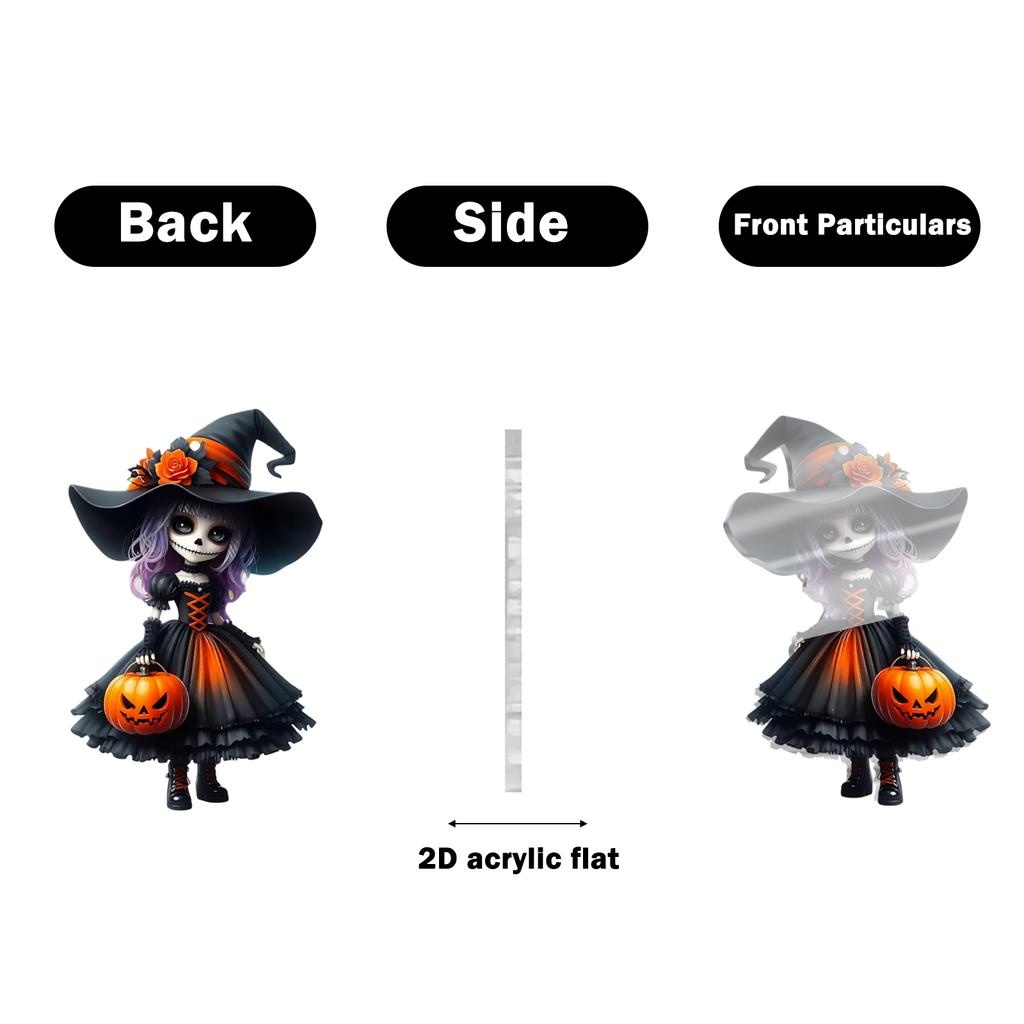 Halloween Acrylic Cute Witch Pendant Flat Ornament for Backpack Purse Keychain