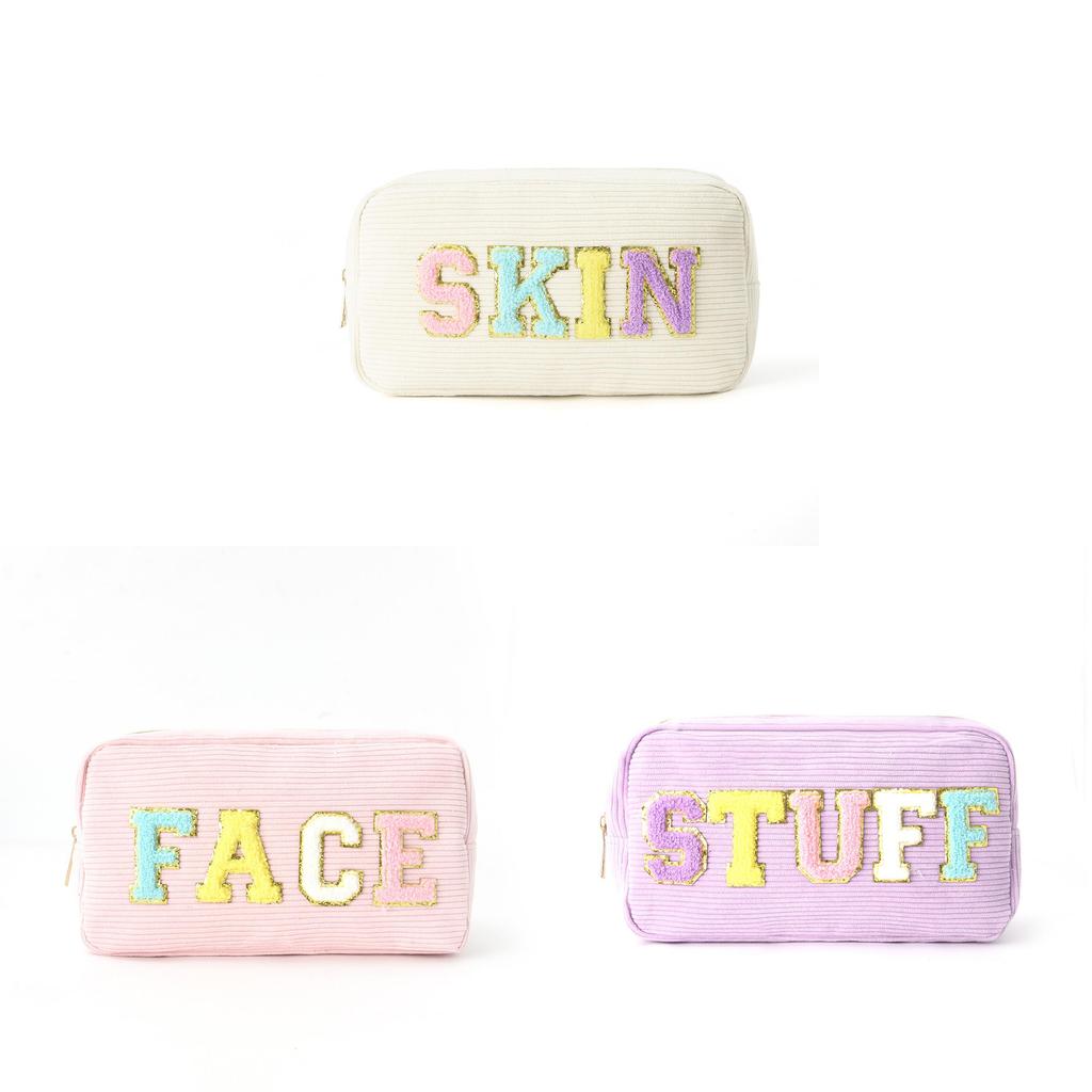 Cosy Velvet Makeup Bag With Embroidered Letters For Travel And Beauty Storage