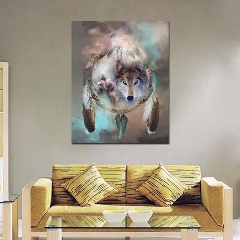 Feather Wolf Diamond Embroidery Crystal 5D Cross Stitch Diamond Painting DIY Wall Sticker